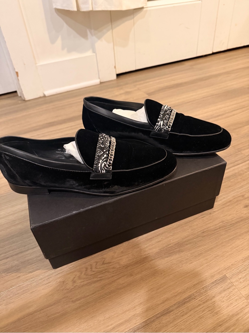 AMIRI Black Velvet Loafers with Patterned Band